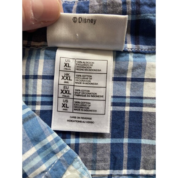 Disney Parks Mens Mickey Mouse Logo Button Down Shirt Size XL Blue Plaid Preppy - Picture 8 of 12